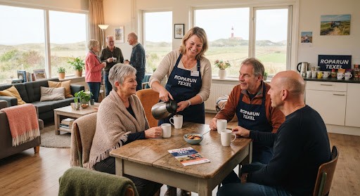 Bezoekers aan tafel bij InloopHonc Texel